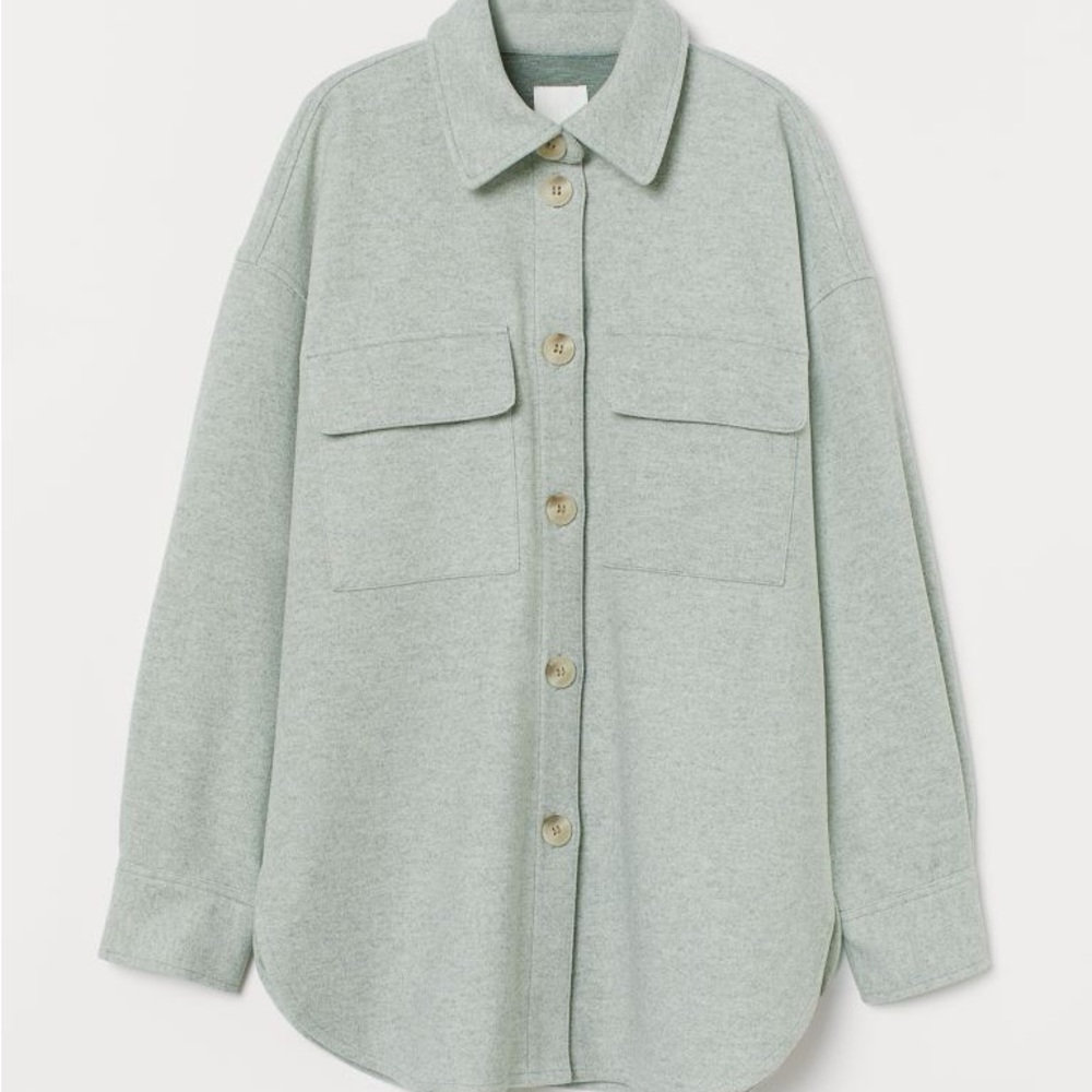 NWT H&M Shirt Jacket in Light Green Melange